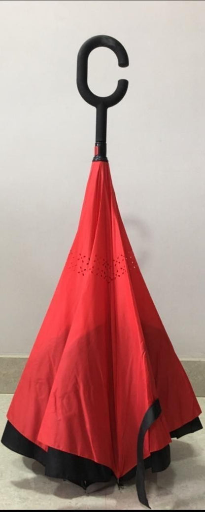Umbrella : Double-Layer Reversible No-Drip Umbrella with C-Shape Handle – Unisex, Multicolor