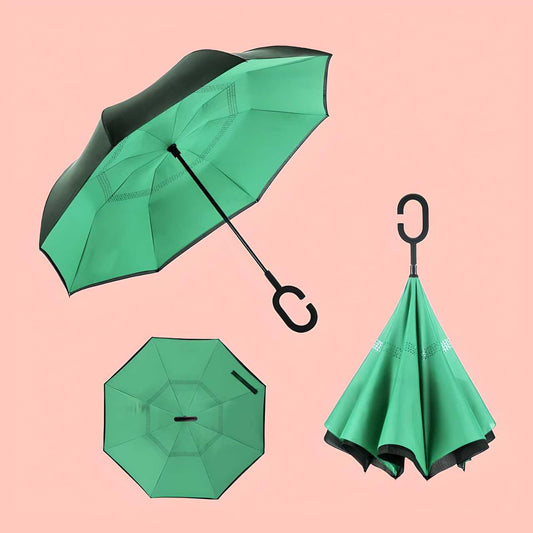 Umbrella : Double-Layer Reversible No-Drip Umbrella with C-Shape Handle – Unisex, Multicolor